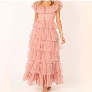 Petal & Pup Pink Tiered Maxi Dress with Flutter Sleeves